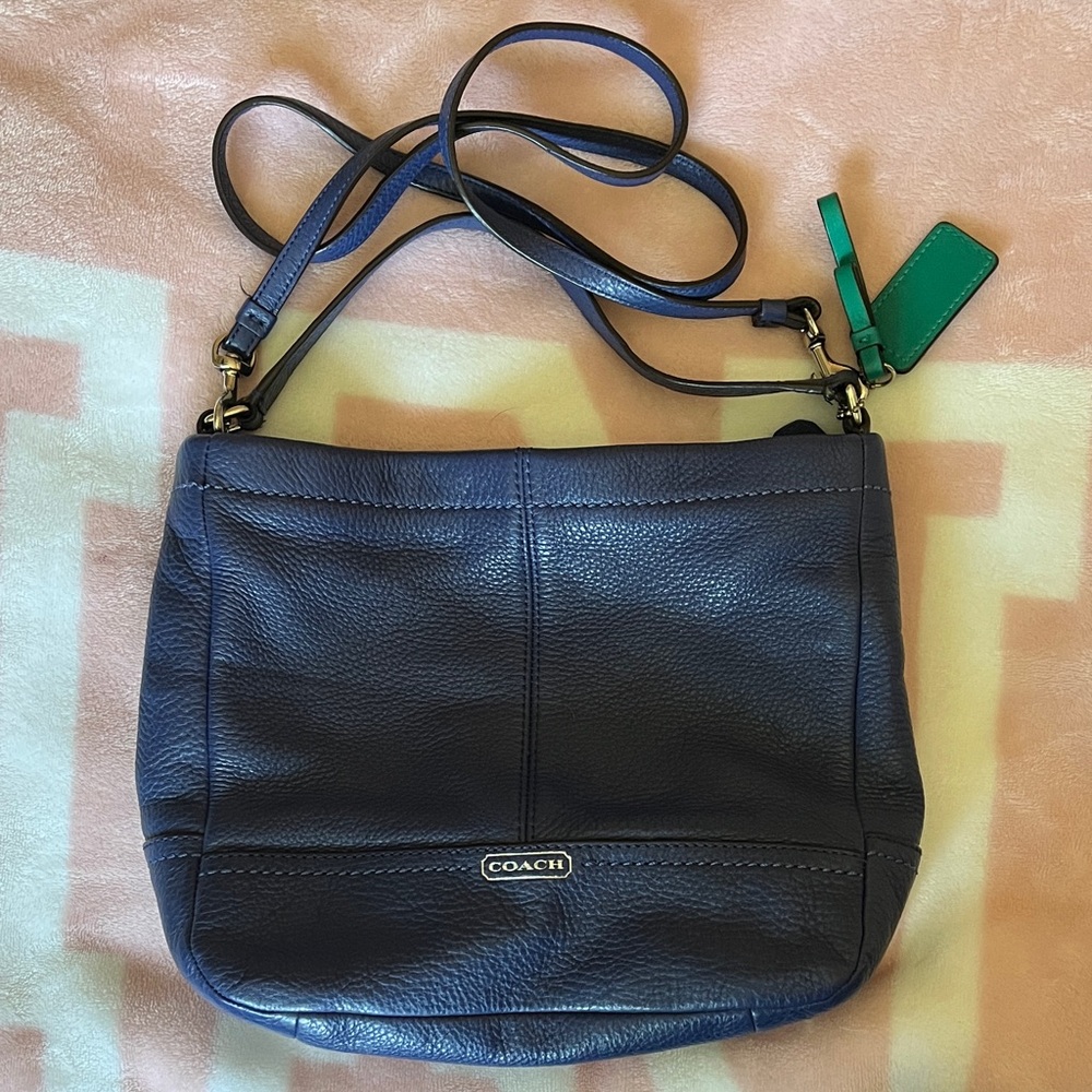 Coach Navy Pebble Leather Shoulder Crossbody